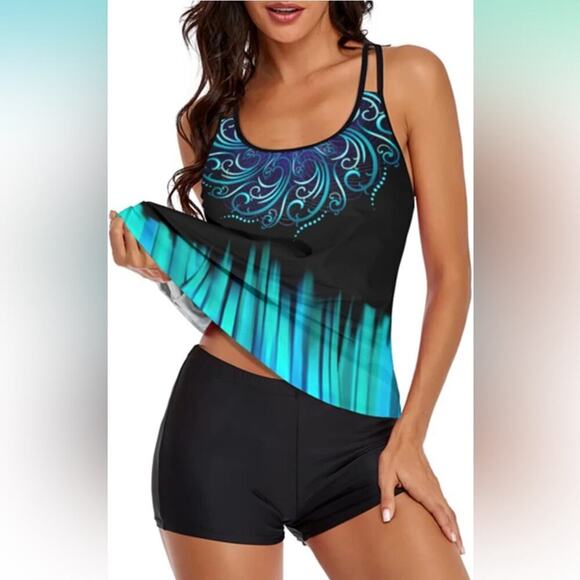 2025 Tankini Swimsuits Tummy Control Flowy Swimwear 2 Piece Bathing suit XXL - Picture 2 of 3